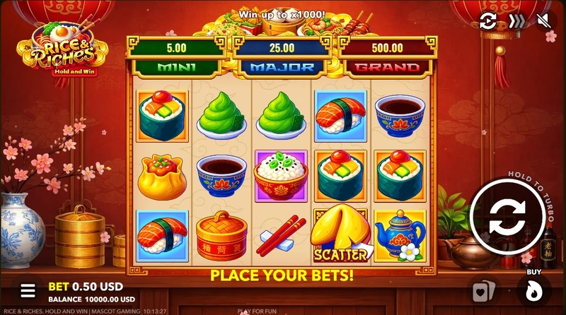 Rice and Riches  Real Money Slot made by Mascot Gaming - Main Screen Reels
