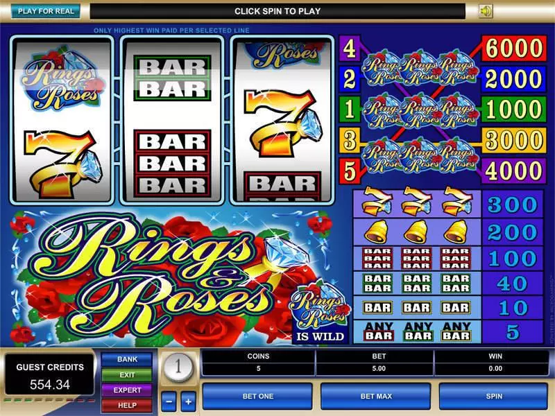 Rings and Roses  Real Money Slot made by Microgaming - Main Screen Reels
