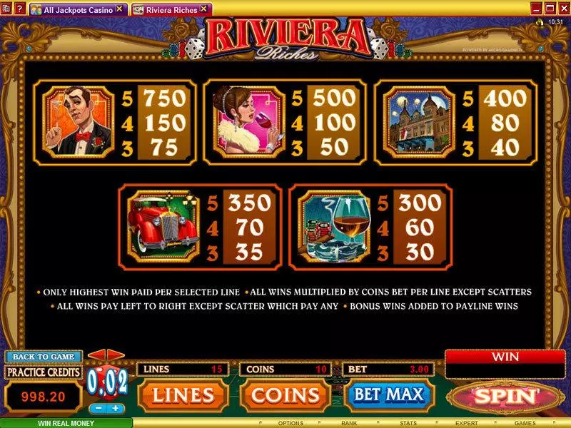 Riviera Riches  Real Money Slot made by Microgaming - Info and Rules