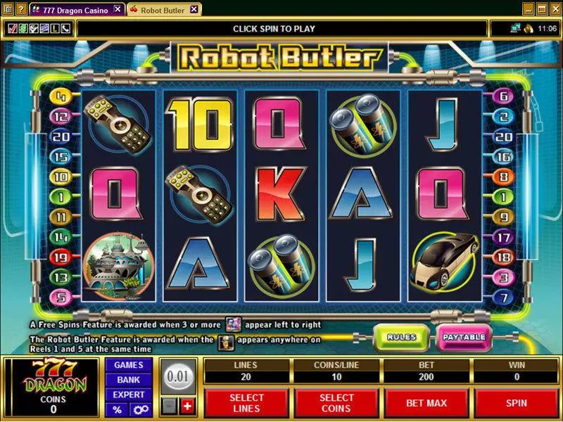 Robot Butler  Real Money Slot made by Microgaming - Main Screen Reels