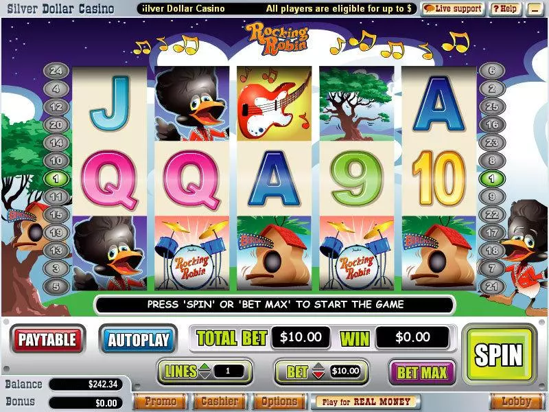 Rocking Robin  Real Money Slot made by WGS Technology - Main Screen Reels