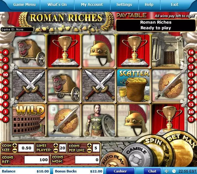 Roman Riches  Real Money Slot made by Leap Frog - Main Screen Reels
