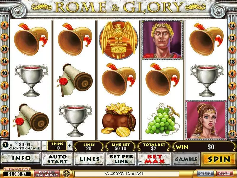 Rome and Glory  Real Money Slot made by PlayTech - Main Screen Reels