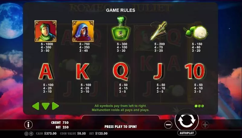 Romeo and Juliet  Real Money Slot made by Pragmatic Play - Info and Rules