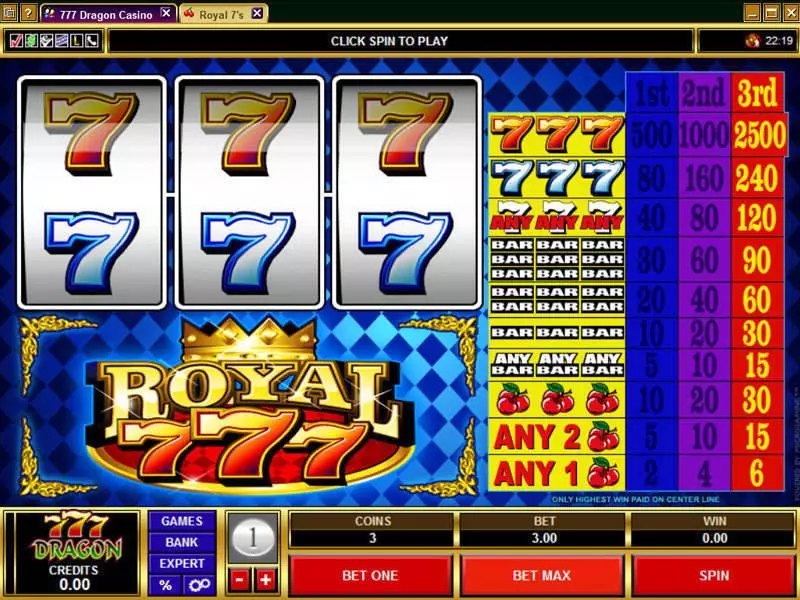 Royal Sevens  Real Money Slot made by Microgaming - Main Screen Reels