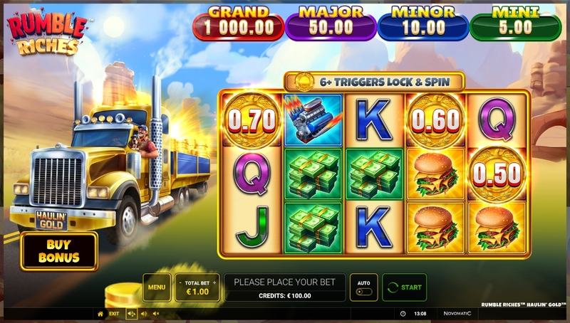 Rumble Riches - Haulin Gold  Real Money Slot made by Greentube - Main Screen Reels