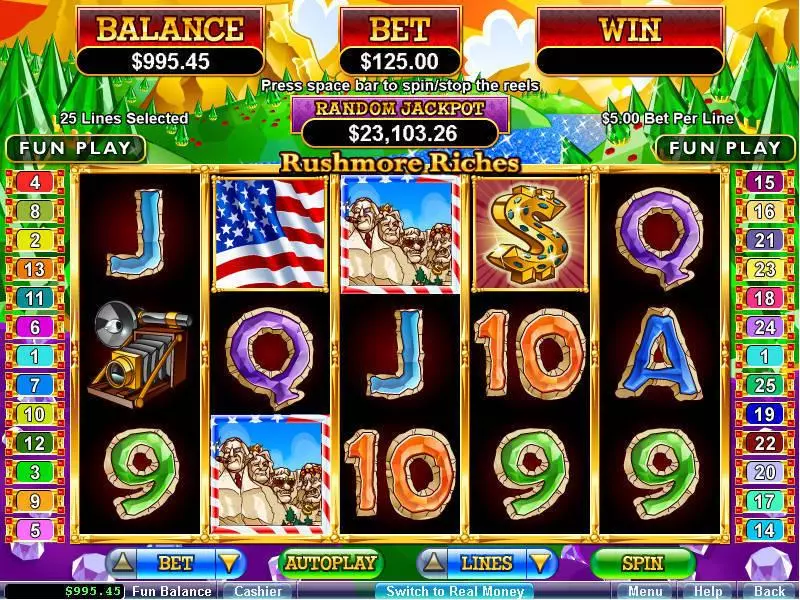 Rushmore Riches  Real Money Slot made by RTG - Main Screen Reels