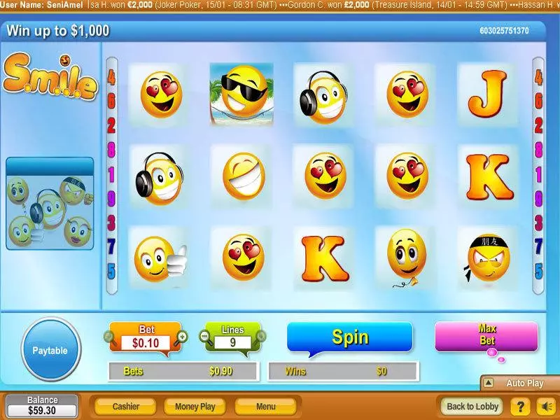 S.M.I.L.E.  Real Money Slot made by NeoGames - Main Screen Reels