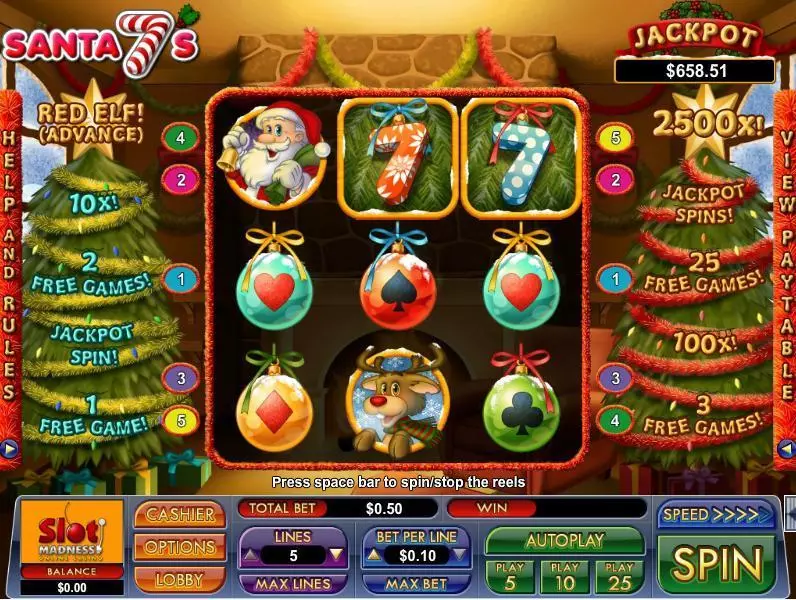 Santa 7's  Real Money Slot made by NuWorks - Main Screen Reels