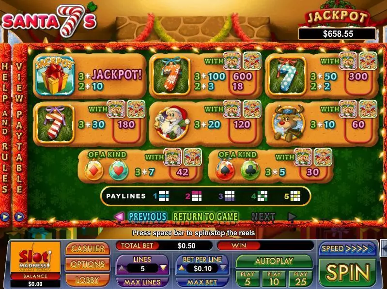 Santa 7's  Real Money Slot made by NuWorks - Info and Rules