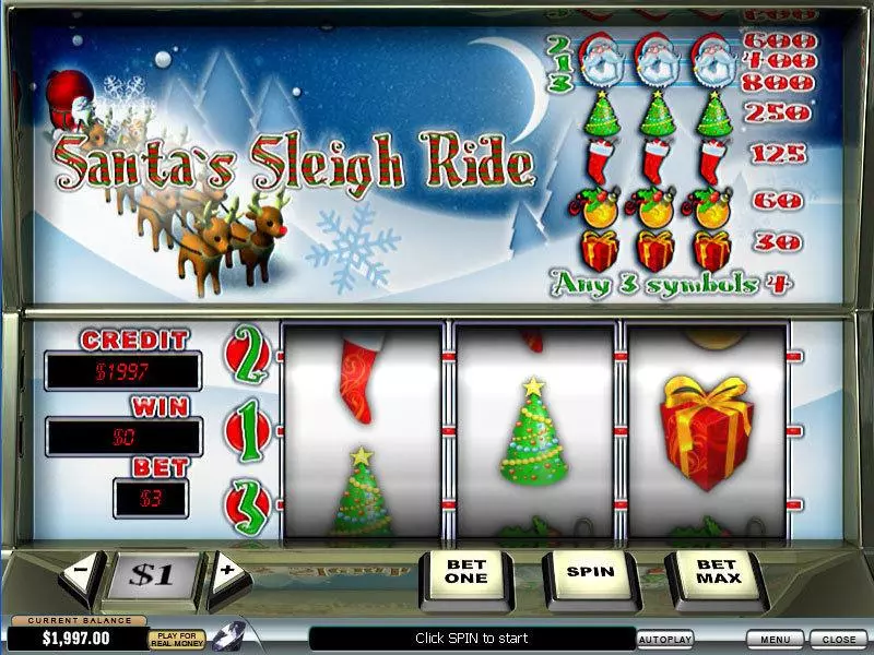 Santa's Sleigh Ride  Real Money Slot made by PlayTech - Main Screen Reels