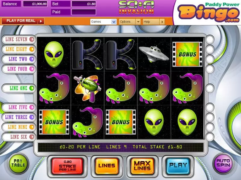 Sci-Fi Invasion  Real Money Slot made by OpenBet - Main Screen Reels