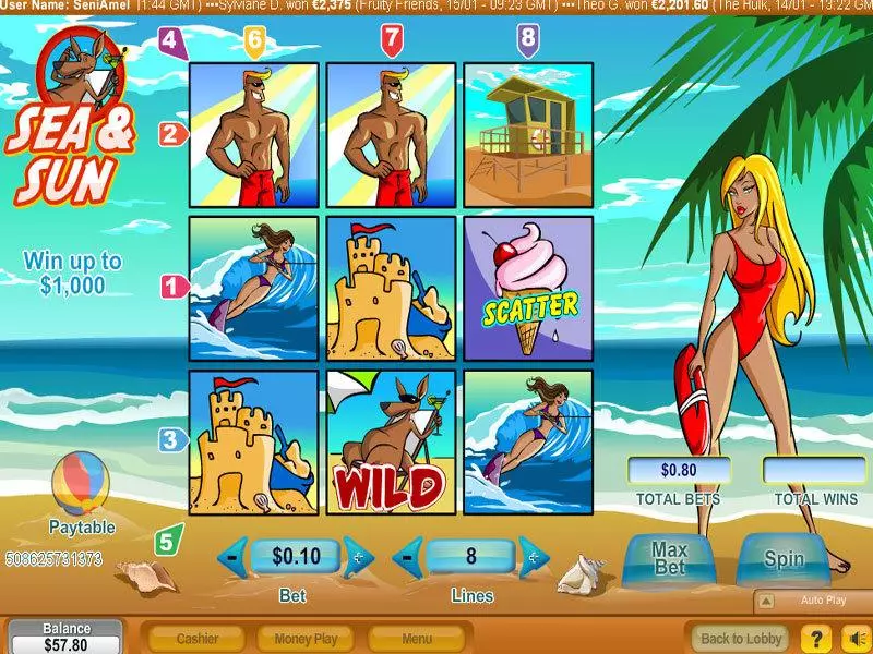 Sea and Sun  Real Money Slot made by NeoGames - Main Screen Reels