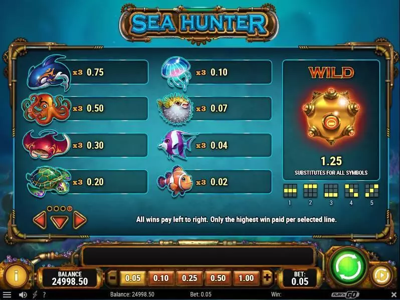 Sea Hunter  Real Money Slot made by Play'n GO - Paytable