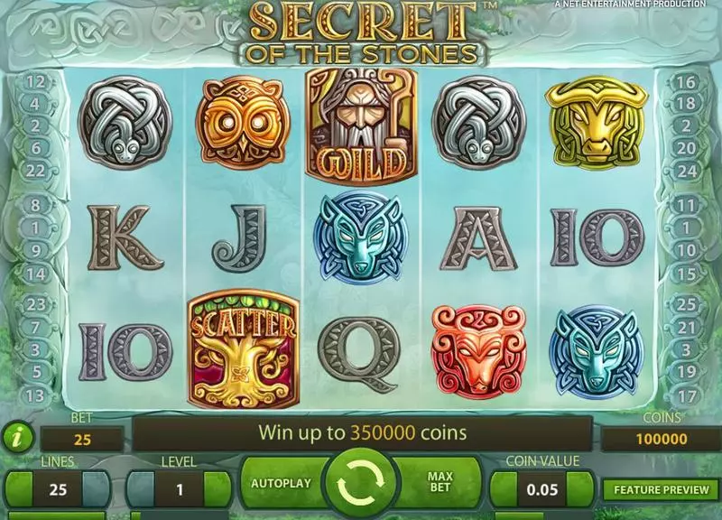Secret of the Stones  Real Money Slot made by NetEnt - Main Screen Reels