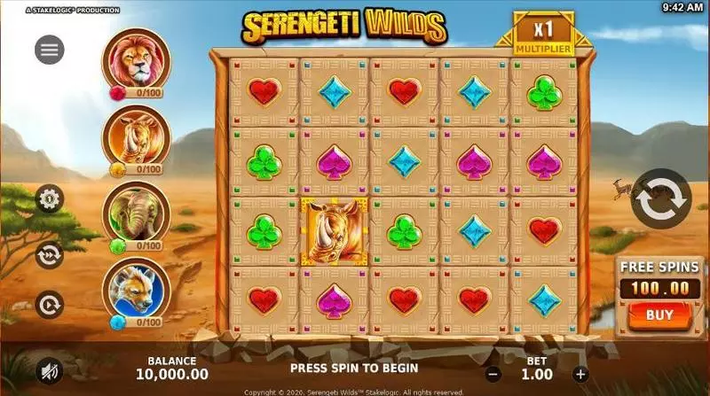 Serengeti Wilds  Real Money Slot made by StakeLogic - Main Screen Reels