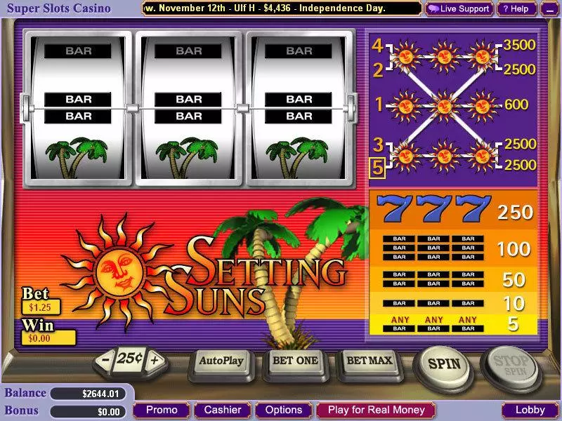 Setting Suns  Real Money Slot made by Vegas Technology - Main Screen Reels