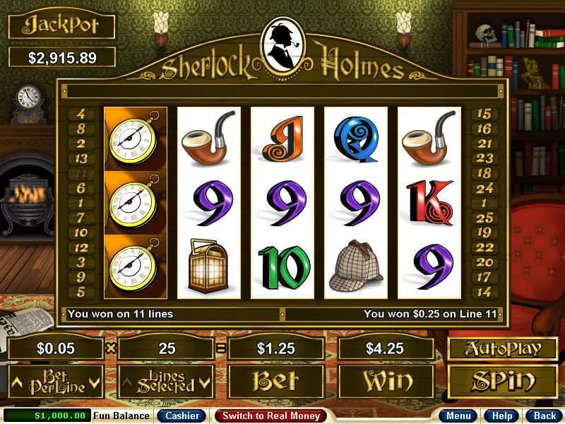 Sherlock Holmes  Real Money Slot made by RTG - Main Screen Reels