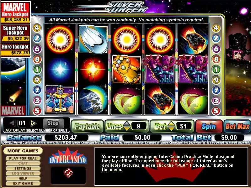 Silver Surfer  Real Money Slot made by CryptoLogic - Main Screen Reels