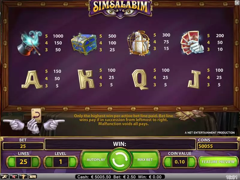 Simsalabim  Real Money Slot made by NetEnt - Info and Rules