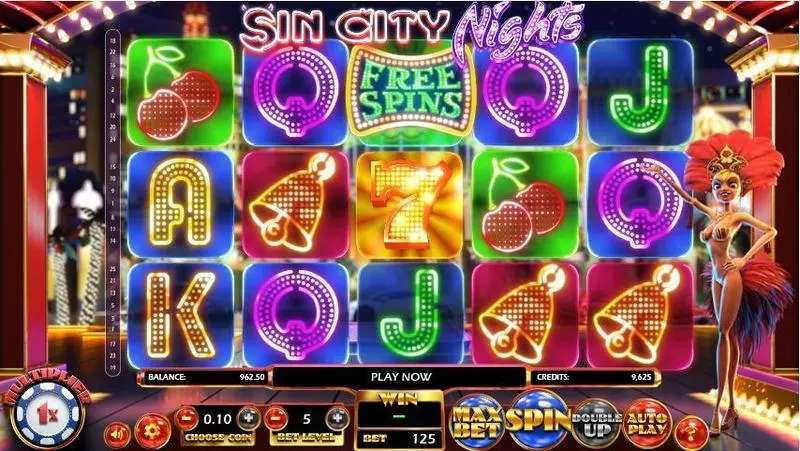 Sin City Nights  Real Money Slot made by BetSoft - Main Screen Reels