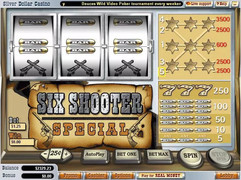 Six Shooter Special  Real Money Slot made by Vegas Technology - Main Screen Reels