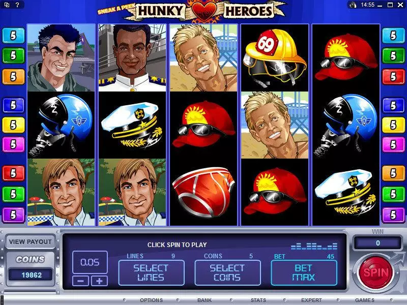 Sneak a Peek - Hunky Heroes  Real Money Slot made by Microgaming - Main Screen Reels