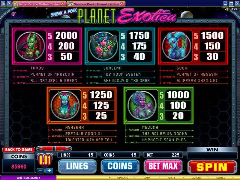 Sneak a Peek - Planet Exotica  Real Money Slot made by Microgaming - Info and Rules