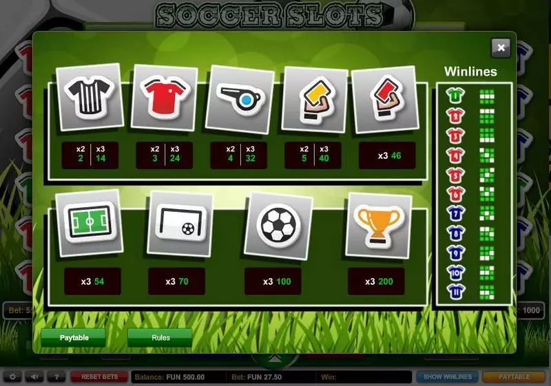 Soccer Slots  Real Money Slot made by 1x2 Gaming - Paytable