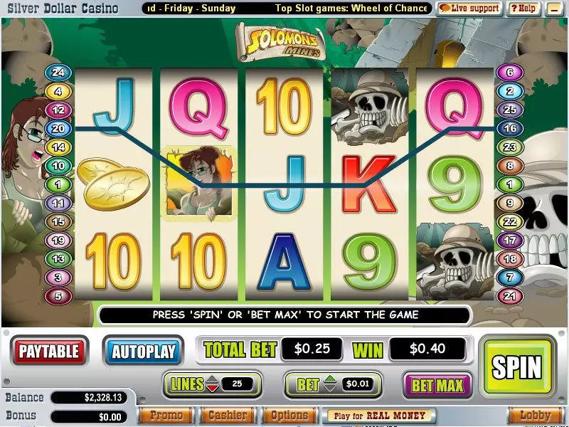 Solomons Mines  Real Money Slot made by WGS Technology - Main Screen Reels