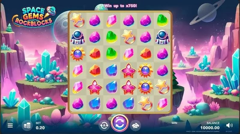 Space Gems. Rockblocks  Real Money Slot made by Mascot Gaming - Main Screen Reels