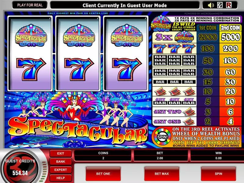 Spectacular  Real Money Slot made by Microgaming - Main Screen Reels