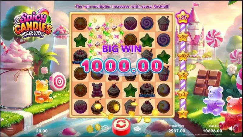 Spicy Candies. Rockblocks  Real Money Slot made by Mascot Gaming - Main Screen Reels