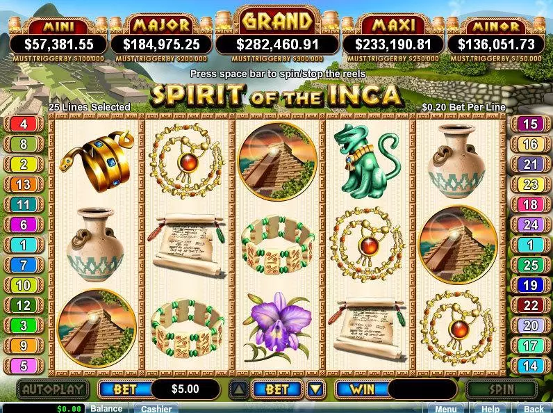 Spirit Of The Inca  Real Money Slot made by RTG - Main Screen Reels
