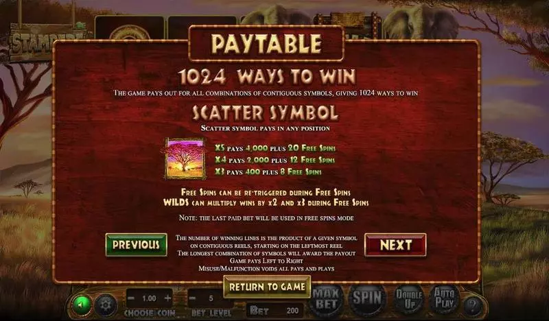 Stampede  Real Money Slot made by BetSoft - Paytable