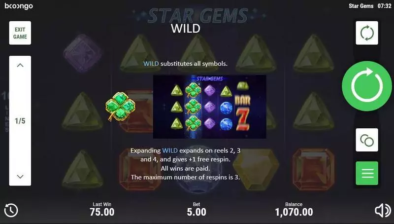 Star Gems  Real Money Slot made by Booongo - Paytable