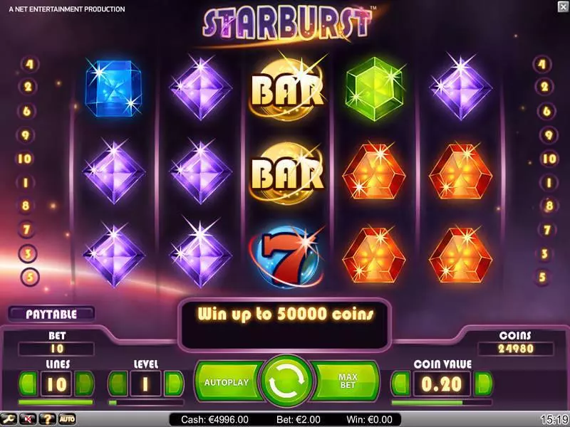 Starburst  Real Money Slot made by NetEnt - Main Screen Reels