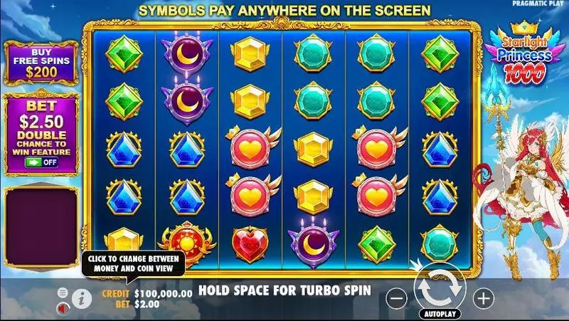 Starlight Princess 1000  Real Money Slot made by Pragmatic Play - Main Screen Reels