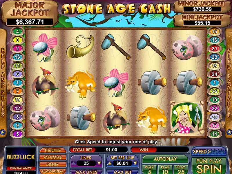 Stone Age Cash  Real Money Slot made by NuWorks - Main Screen Reels