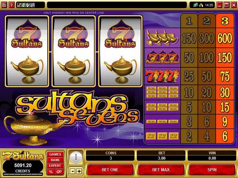 Sultan 7's  Real Money Slot made by Microgaming - Main Screen Reels