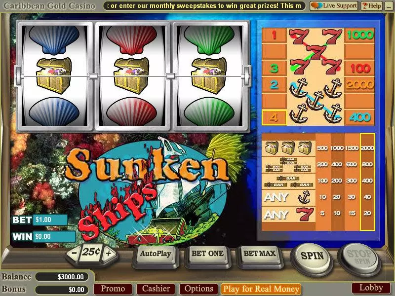 Sunken Ships  Real Money Slot made by Vegas Technology - Main Screen Reels