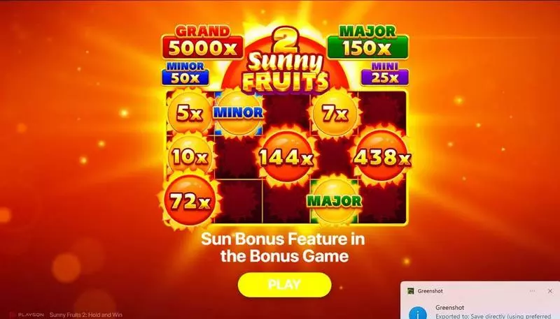 Sunny Fruits 2: Hold and Win  Real Money Slot made by Playson - Introduction Screen
