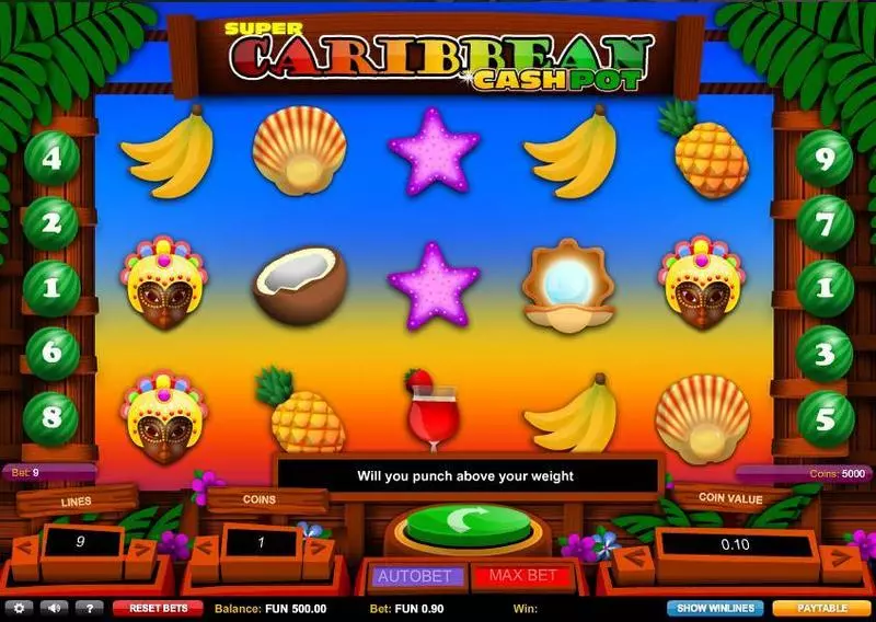 Super Caribbean Cashpot  Real Money Slot made by 1x2 Gaming - Main Screen Reels