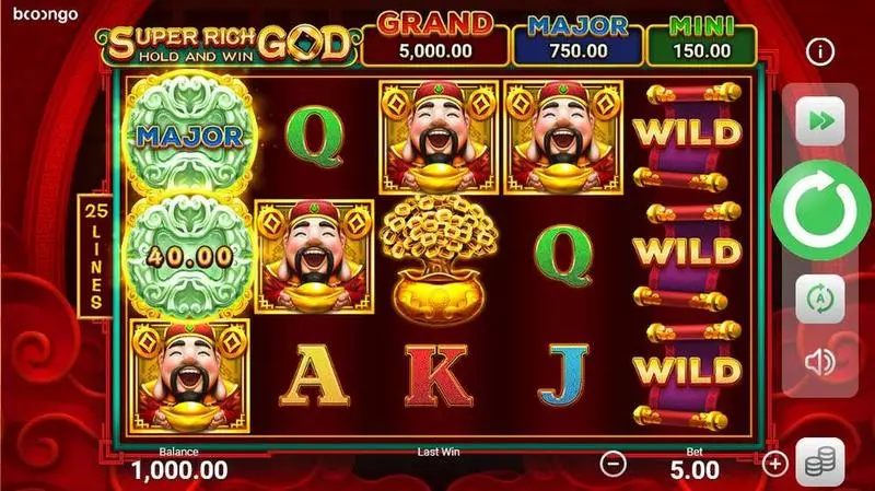 Super Rich God: Hold and Win  Real Money Slot made by Booongo - Main Screen Reels