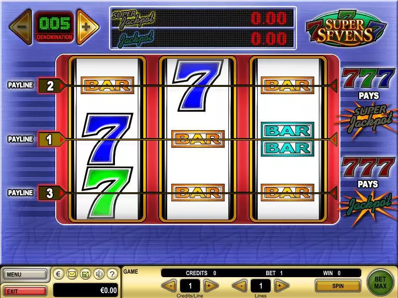 Super Sevens  Real Money Slot made by GTECH - Main Screen Reels