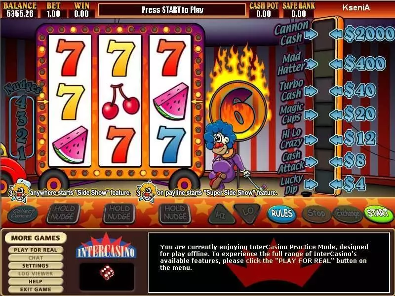 Super Sideshow  Real Money Slot made by CryptoLogic - Main Screen Reels