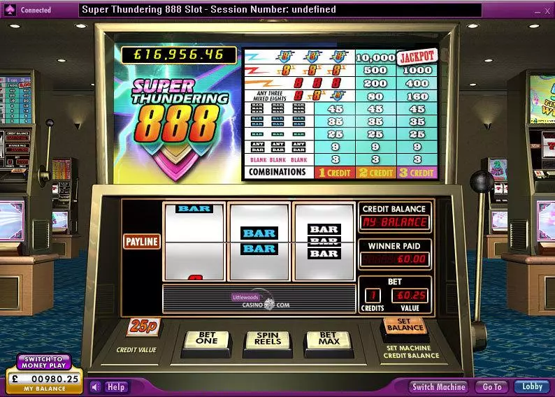 Super Thundering 888  Real Money Slot made by 888 - Main Screen Reels