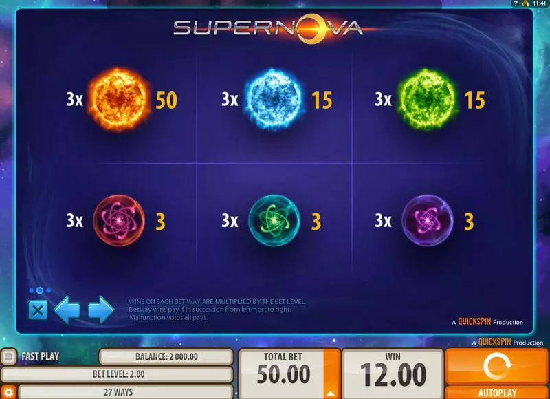Supernova  Real Money Slot made by Quickspin - Info and Rules