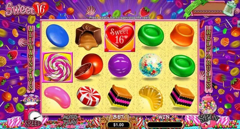 Sweet 16  Real Money Slot made by RTG - Main Screen Reels