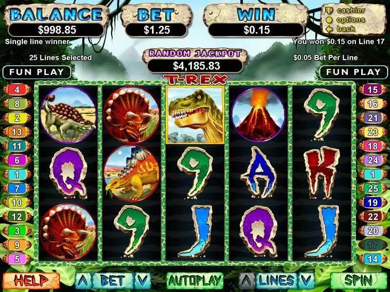 T-Rex  Real Money Slot made by RTG - Main Screen Reels